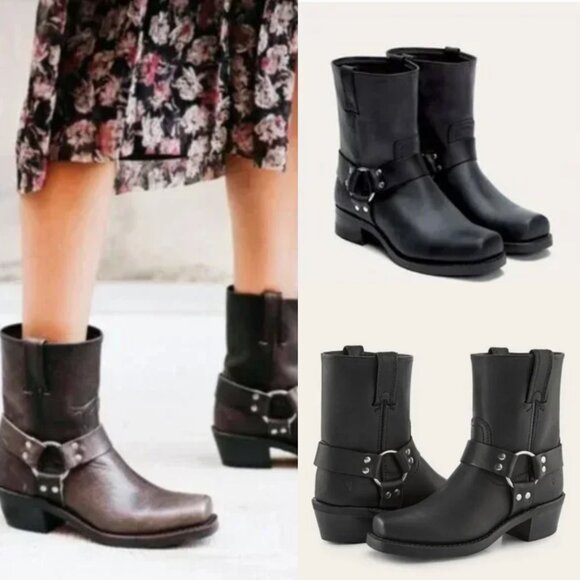 Frye Shoes - Frye Harness 8R Womens Boots - Black Size 9.5 - Moto Boots